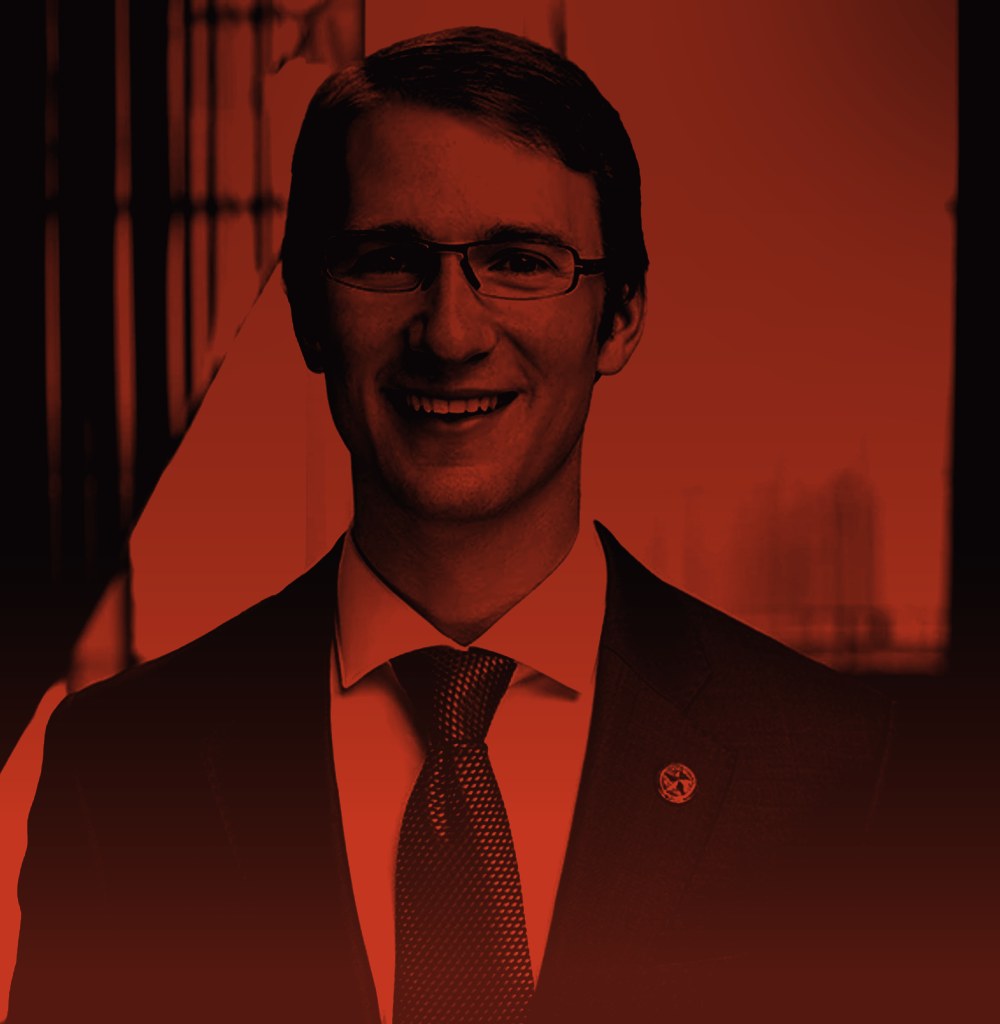 Council Member Ryan Alter, official City of Austin portrait, duotone treatment.